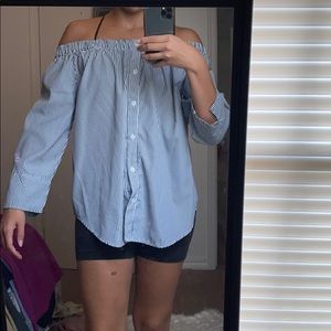 Off the shoulder button up shirt